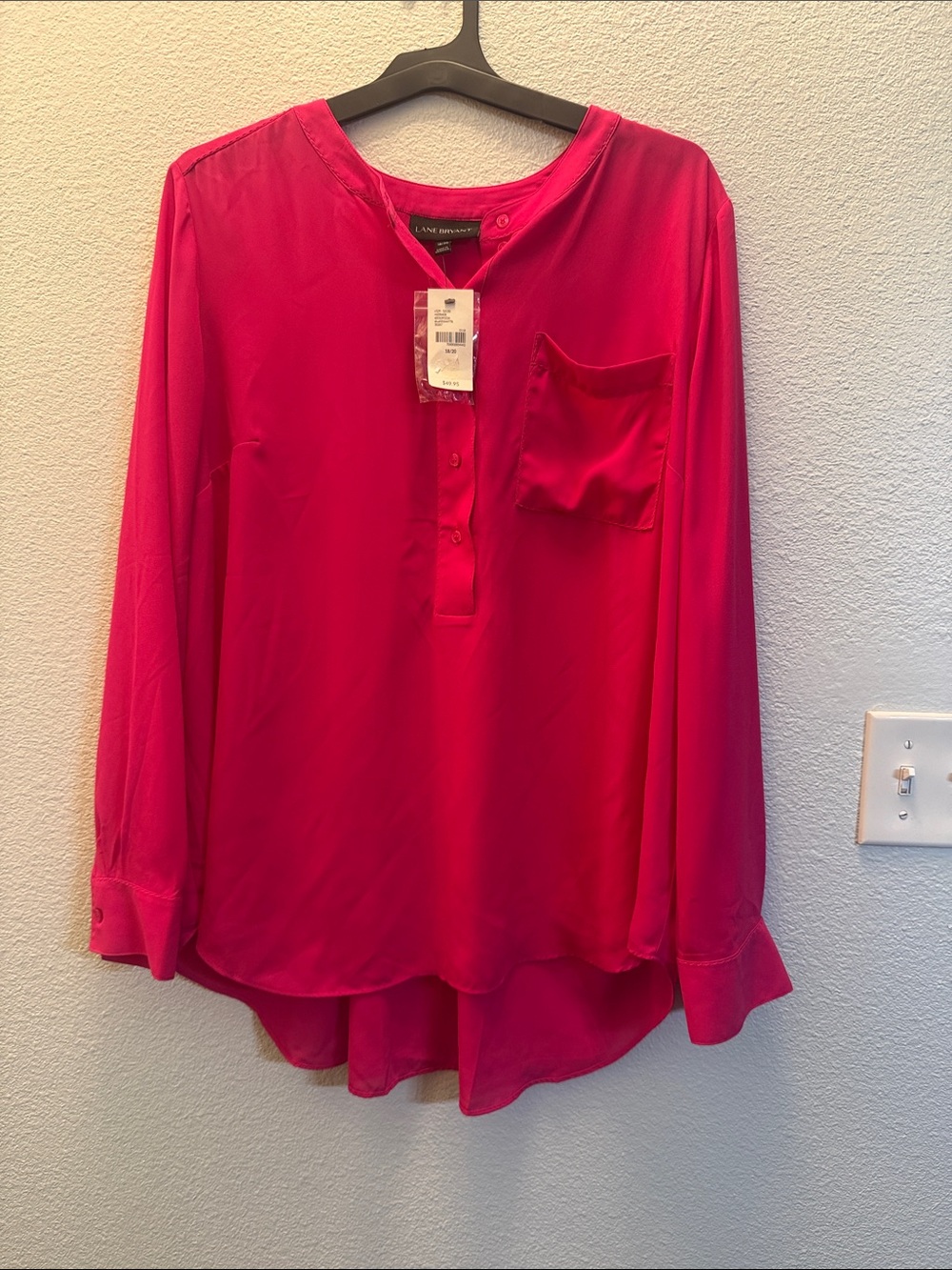 Lane Bryant Hot Pink Henley Blouse with Pocket